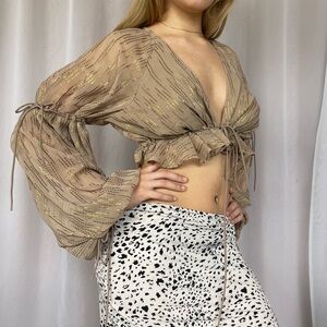 ASOS DESIGN jacquard chiffon top V-neck Tie open back Cropped length